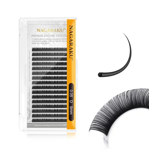 Miniatura 240 de NAGARAKU Extensiones de pestañas, pestañas individuales, 0.05mm, rizo D, 15mm, clásico, negro mate, suave, natural, profesional, 16 filas, 0.05-D