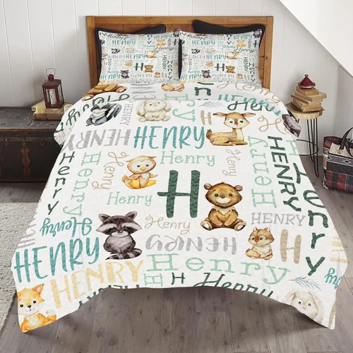 Miniatura 12 de ENCYCOM Edredón personalizado de oso bosque, edredón de animales del bosque, mejor juego de edredón decorativo único para cama colgante en la pared