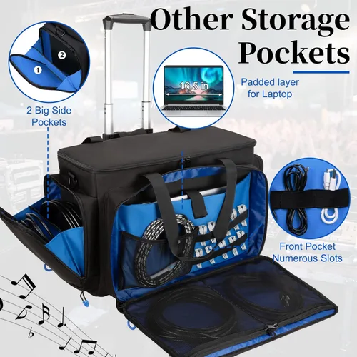 Miniatura 6 de Bolsa de cable para DJ con bolsillo para laptop y micrófono, bolsa de DJ para equipo y accesorios de música con divisores desmontables, almohadilla