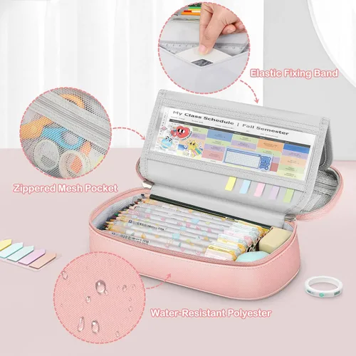 Miniatura 3 de FINPAC Estuche para lápices, caja de lápices de gran capacidad, soporte para rotuladores folio y bolsa para bolígrafos, organizador de artículos