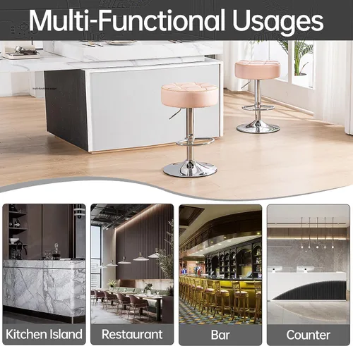 Miniatura 6 de Taburetes de bar circulares giratorios modernos de altura ajustable de 360°, asientos cómodos y elegantes para el hogar y el espacio del bar