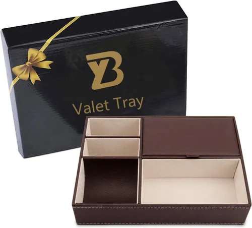 Miniatura 7 de Baoyun - Bandeja de cuero para hombre, organizador de joyas para hombre, organizador de mesita de noche, bandeja de noche de cuero para entrada