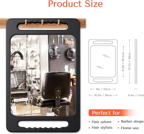 Miniatura 3 de TASALON - Espejo de mano irrompible con doble mango - Espejo de mano grande de diseño de barbero para salón de cabello y belleza - Espejo de mano