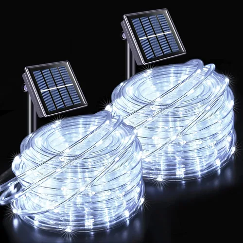 Miniatura 12 de JMEXSUSS - 100 luces LED solares de cuerda para exteriores, impermeables, 33 pies, luces solares para trampolín con clasificación IP65, 8 modos