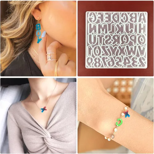 Miniatura 3 de Smays Moldes de aretes de resina para hacer joyas de bricolaje, moldes de silicona con letras del alfabeto y números para manualidades de resina