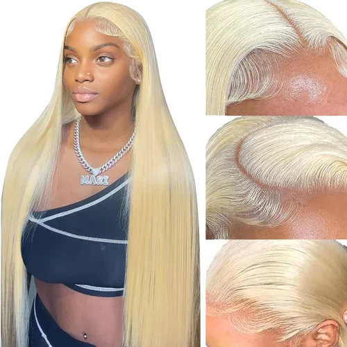 Miniatura 27 de Peluca de encaje frontal 613, cabello humano, 30 pulgadas, onda corporal, peluca frontal de encaje HD, rubia, predepilada, sin pegamento, densidad
