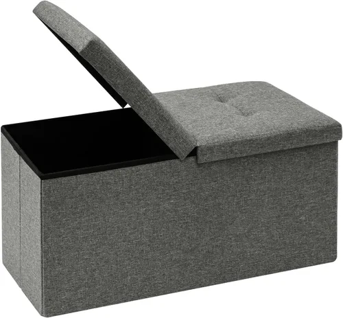 B FSOBEIIALEO Otomana de almacenamiento con tapas abatibles, asiento reposapiés otomano, lino 30 x 15 x 15 pulgadas (gris)