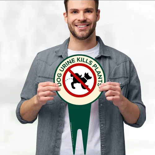 Miniatura 4 de Cartel de orina de perro mata plantas, letrero con texto en inglés «Please Curb Your Dog», 7 x 13 pulgadas, estacas integradas de alta resistencia