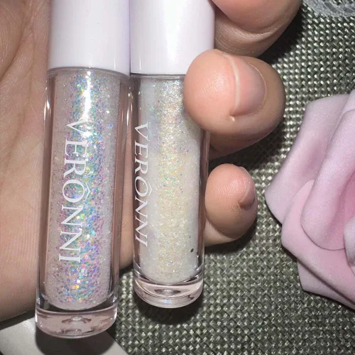 Miniatura 6 de Juego de maquillaje de lentejuelas líquidas en gel holográfico y delineador de ojos plateado, 2 piezas, resaltador líquido brillante, resistente al