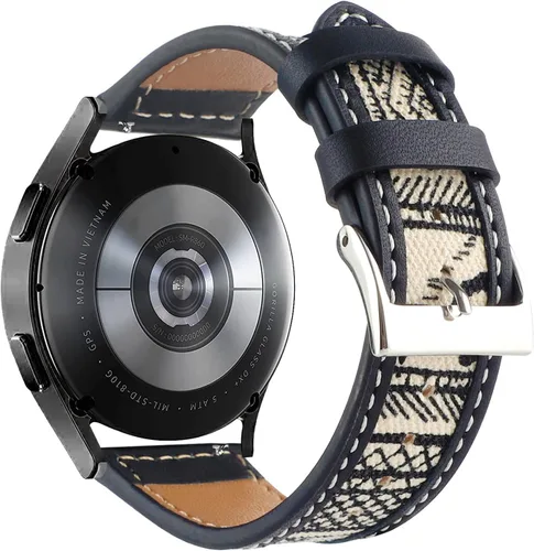 Abanen Correa de reloj de cuero de mezclilla para Samsung Galaxy Watch 7/Galaxy Watch 6, correa de tela de lona de 0.787 pulgadas con forro de piel