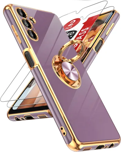 Miniatura 109 de LeYi Funda para Samsung Galaxy S22 Ultra con soporte de anillo giratorio de 360°, soporte magnético, chapado en oro rosa, borde protector para Negro