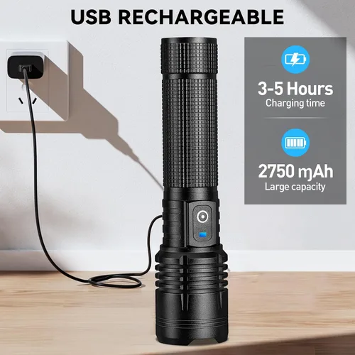 Miniatura 3 de Linterna LED recargable de alto lúmenes – 99,000 lm luz de flash súper brillante con 5 modos, potente Lintera para el hogar, campamento