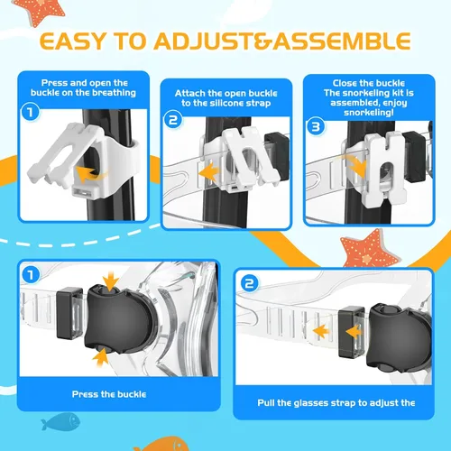 Miniatura 7 de Kids Snorkel Set Dry Top Snorkeling Gear for Kids Youth Boys Girls Junior Age 5-15,Tempered Glass Swimming Diving Mask and Snorkel Set 180 Degree