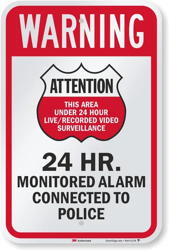 SmartSign Letrero de metal con texto en inglés "Warning Area Under Live/Recorded Surveillance, Alarm Connected to Police", aluminio de 63 mil,
