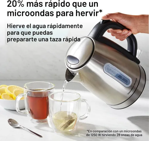 Miniatura 6 de Hamilton Beach - Tetera eléctrica de té, hervidor y calentador de agua, 1.7 litros, sin cable, 1500 vatios para ebullición rápida, apagado