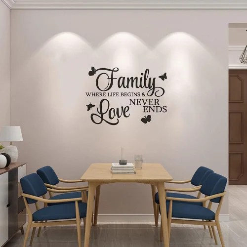 Miniatura 5 de Family Where Life Begins and Love Never Ends - Adhesivo con mariposas, calcomanías de vinilo extraíbles para pared, frases inspiradoras de arte