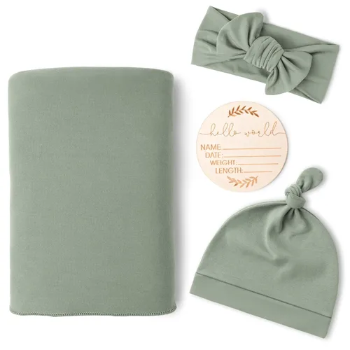 Miniatura 12 de Konssy Manta de Recién Nacida para Bebé Niña con juego de Banda para la Cabeza y Gorrito Set Manta Envolvente para Bebé para Guardería Crema