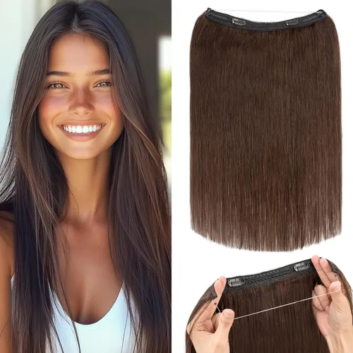 Extensiones de cabello halo Rich Choices de pelo humano 100% Remy con alambre invisible en extensiones de cabello, pieza única, secreta, con línea