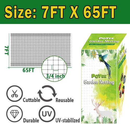 Miniatura 2 de Red para pájaros, 7.5 x 65 pies, para árboles frutales, plantas, fresas, arándanos, arbustos, protección contra pájaros, ciervos, ardillas y otros