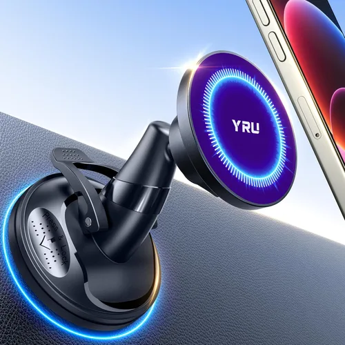 Miniatura 10 de YRU Soporte de teléfono de grado militar verdadero mejorado para Magsafe Soporte de automóvil giratorio de 360° con succión al vacío, 2800gf soporte