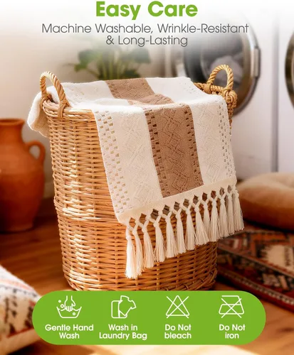 Miniatura 4 de Pureegg Camino de mesa bohemio de granja – 48 pulgadas, diseño de borla tejida con textura de lino para decoración de mesa de comedor, cocina, mesa