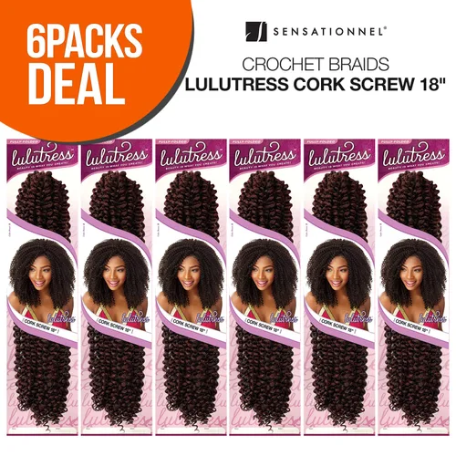 Miniatura 4 de Sensationnel - Trenzas de ganchillo de pelo sintético Sensationnel Lulutress con tornillo de corcho de 18 pulgadas (paquete de 6, T1B/27)