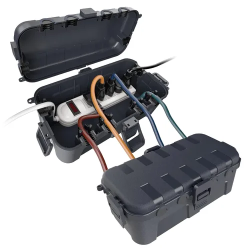 Miniatura 24 de Flemoon Caja eléctrica mediana para exteriores (11.5 x 5.2 x 4 pulgadas), cubierta de cable de extensión impermeable IP54 con 6 puertos de entrada
