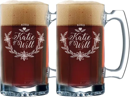My Personal Memories Juego de 2 vasos de vino, cerveza y whisky personalizados para parejas de 16 onzas (juego de 2 tazas de cerveza)