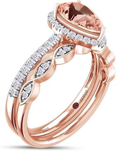 Miniatura 3 de Anillo de compromiso con diamantes blancos naturales y piedras preciosas de corte pera de 0.354 x 0.236 in en oro de 14 quilates sobre plata de ley