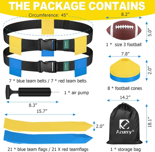 Miniatura 2 de Juego de fútbol con bandera, cinturones de fútbol ajustables para 14 jugadores, contiene 42 banderas de fútbol, 8 conos de práctica, fútbol