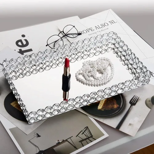 Miniatura 8 de Feyarl Bandeja de perfume de cristal con superficie espejada, para cosméticos, joyería, anillos, aretes, organizador de baratijas, almacenamiento