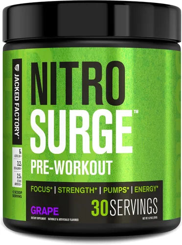 Miniatura 17 de Jacked Factory NITROSURGE Suplemento Pre Entrenamiento - Potenciador de Energía, Ganancias Instantáneas de Fuerza, Enfoque Claro y Bombeos Intensos