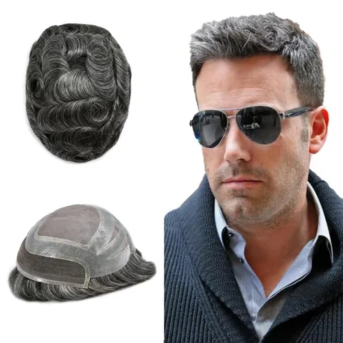 Miniatura 25 de Sistema de cabello frontal de encaje francés para hombres, tupé duradero para hombre, línea capilar natural, fino mono tupé para hombres, protesis