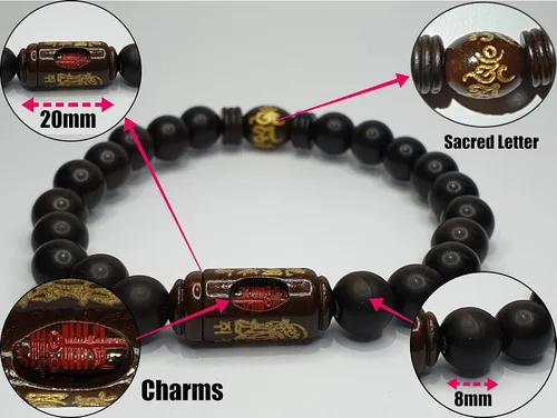 Miniatura 2 de Pulsera budista 1 pulsera budista del zodiaco chino budismo hecho de árbol de azufaifo y tres dijes (energización, logro, salud), incluye