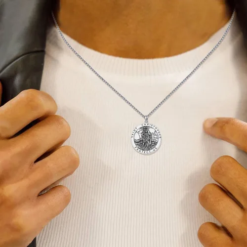 Miniatura 423 de Collar de plata de ley 925 con medalla de San Patrón, colgante de protección católica, amuleto, joyería religiosa para hombres y mujeres