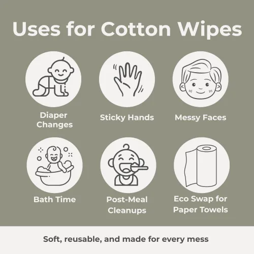 Miniatura 4 de Nora's Nursery Toallitas Reutilizables para Bebé, Paños de Algodón 100%, Toallas Suaves y Absorbentes para Baño y Cara de Recién Nacidos, Incluye 20