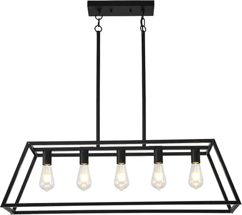 Miniatura 11 de Lámparas de Cocina para Comedor, Candelabros Rectangulares de Estilo Granja para Comedores, Lámpara Colgante Industrial de 5 Luces en Negro Mate
