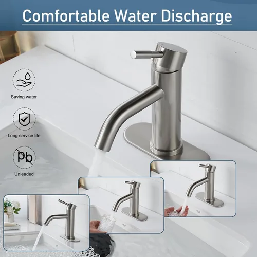 Miniatura 5 de GENBONS Grifos de Baño, Grifo de Fregadero de Baño de Un Solo Agujero Níquel Cepillado, Grifo Moderno de Fregadero de Tocador de Una Sola Manija, 1