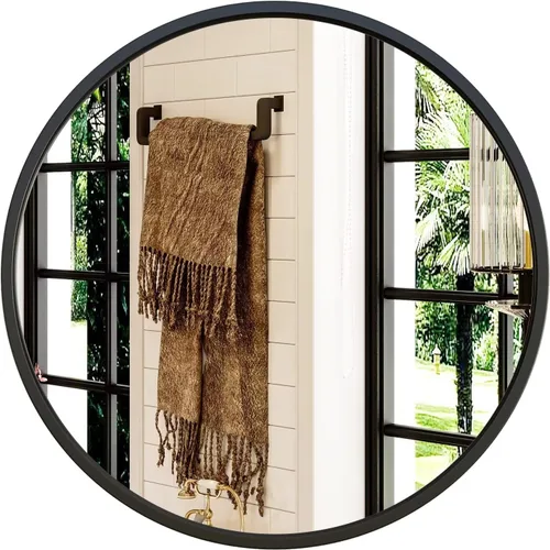 Miniatura 11 de Growsun Espejo redondo negro de 20 pulgadas, espejo de pared circular para tocador de baño, entrada, sala de estar con marco de metal