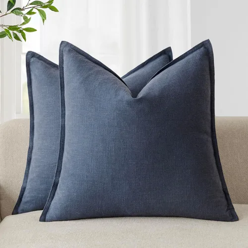 Miniatura 42 de Foindtower Paquete de 2 fundas de almohada decorativas de lino y liso, funda de cojín decorativa suave, estilo bohemio campestre para silla, sofá