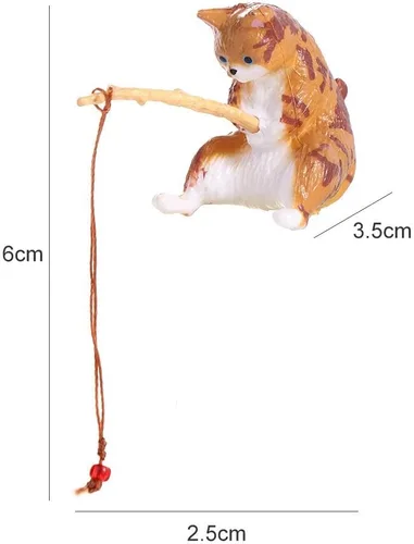 Miniatura 6 de Leadigol Figura de pesca de gato, mini linda estatua de gato, decoración de pecera, adornos para acuario, figuras en miniatura, estatuas