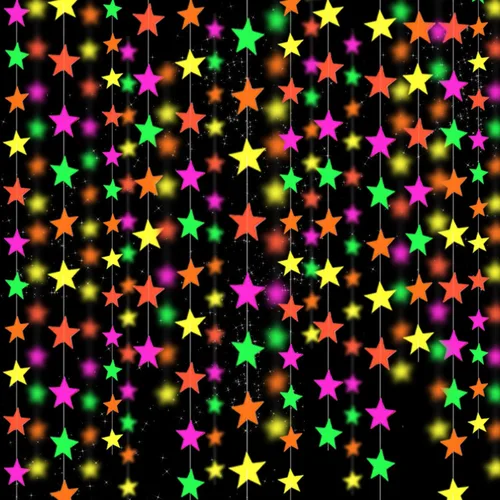 Miniatura 15 de Serpentinas de guirnalda de papel de neón redondas UV de 115 pies, decoraciones de luz negra para suministros de fiestas que brillan y decoraciones