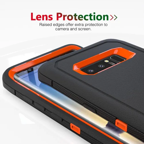 Miniatura 4 de Funda WOGROO para Galaxy Note 8, funda protectora resistente a caídas y golpes de grado pesado y resistente para Samsung Galaxy Note 8, Negro+Naranja