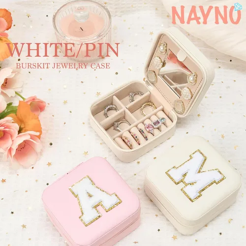 Miniatura 6 de Nayno Joyero para joyería, pequeño joyero de viaje, organizador de joyas, accesorios esenciales para mujeres, joyero blanco personalizado para mamá