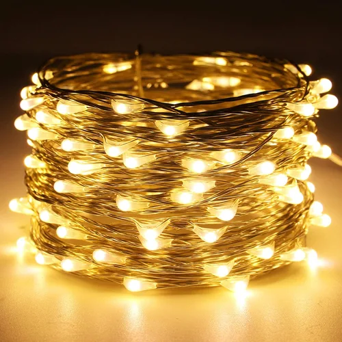 Miniatura 2 de RUICHEN Guirnalda de luces USB de 33 pies, 100 luces LED con interruptor de encendido/apagado (blanco cálido, paquete de 2)