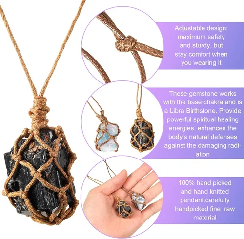 Miniatura 2 de Hicarer 4 collares de cristal, collar de turmalina negro natural, collar con colgante de piedra de cristal, amatista fluorita pirita con cuerda