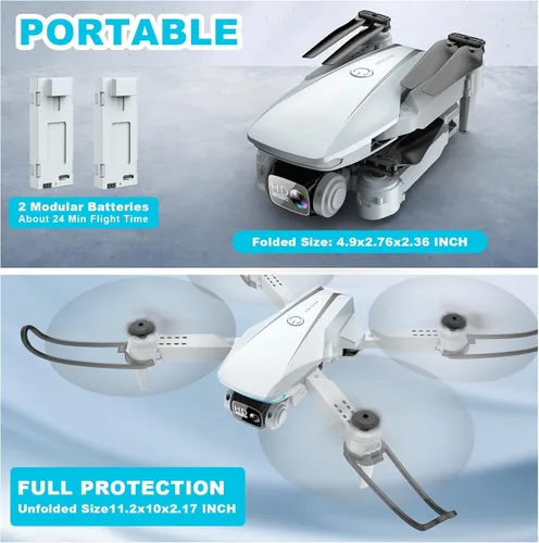 Miniatura 7 de Oddire - Dron con cámara - Drones para adultos, con 2 baterías, estuche de transporte, hélices, dron plegable HD 1080P con vuelo estable