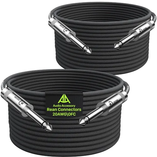 Miniatura 20 de Cable de guitarra de 1.5 pies, paquete de 2 unidades, nailon trenzado anti-torceduras reforzado con Kevlar, conector Neutrik REAN, calibre 20