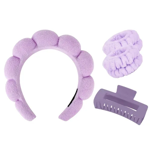 Miniatura 8 de Wecoe Juego de diadema y pulsera para el cuidado de la piel para el cuidado de la piel, pinzas para cabello grueso, esponja hinchada con burbujas