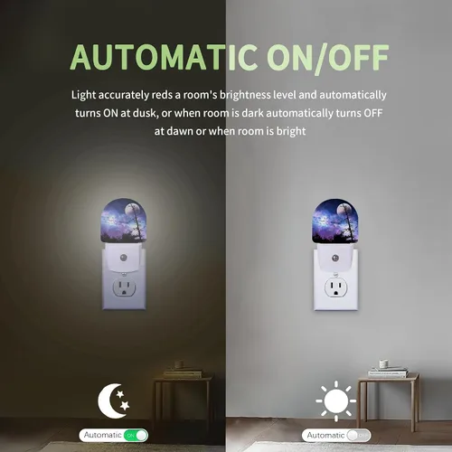 Miniatura 4 de Luz nocturna de cielo estrellado, luz nocturna de luna enchufable a la pared con sensor de atardecer a amanecer, lámpara LED de ahorro de energía